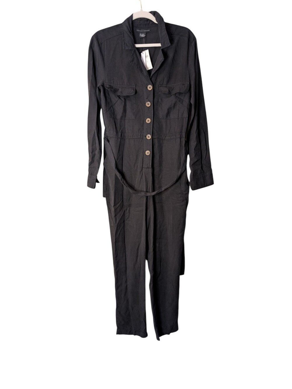 Sanctuary x Anthropologie Utility Jumpsuit Black Button Front Belted Size Medium